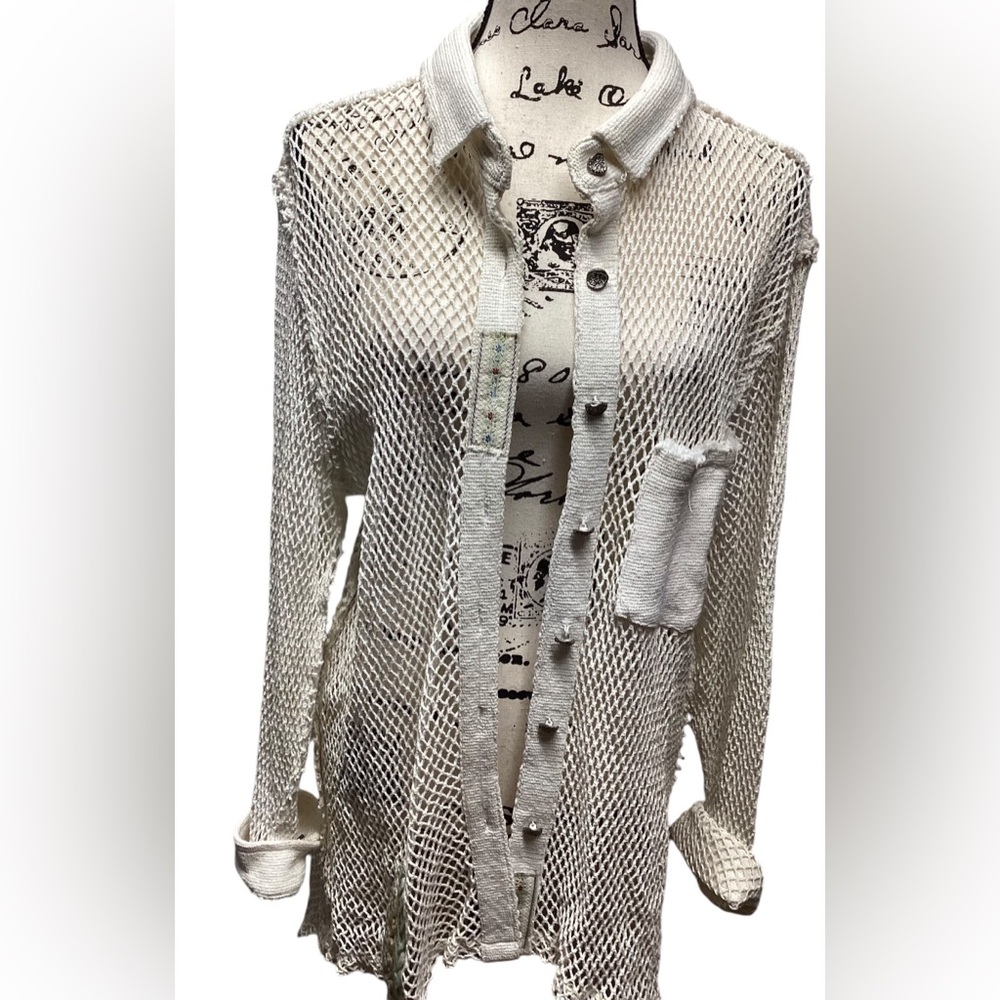 Pol Open Crochet Boho Button Down Shacket. Antiqu… - image 8